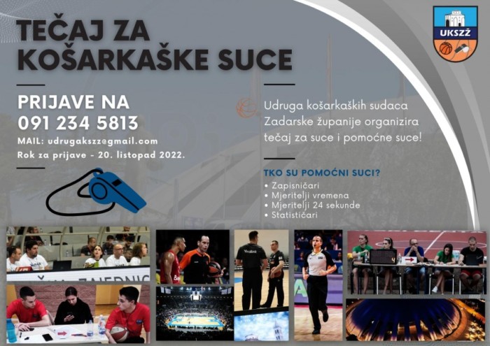 Udruga košarkaških sudaca Zadarske županije organizira seminar za suce, mjeritelje vremena, zapisničare i statističare