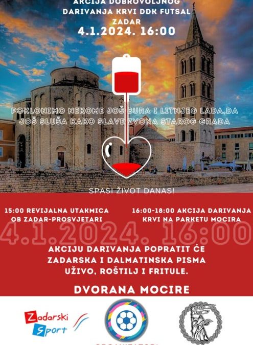 04.01.2024. Akcija dobrovoljnog darivanja krvi – Dvorana ŠRC Mocire